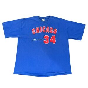 Vintage Chicago Cubs Kerry Wood 34 MLB Baseball T-Shirt Blue Mens 2XL 2004